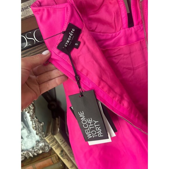 retrofete Phoebe Leather Mini Dress Knockout Pink Womens Size Small - Picture 11 of 13